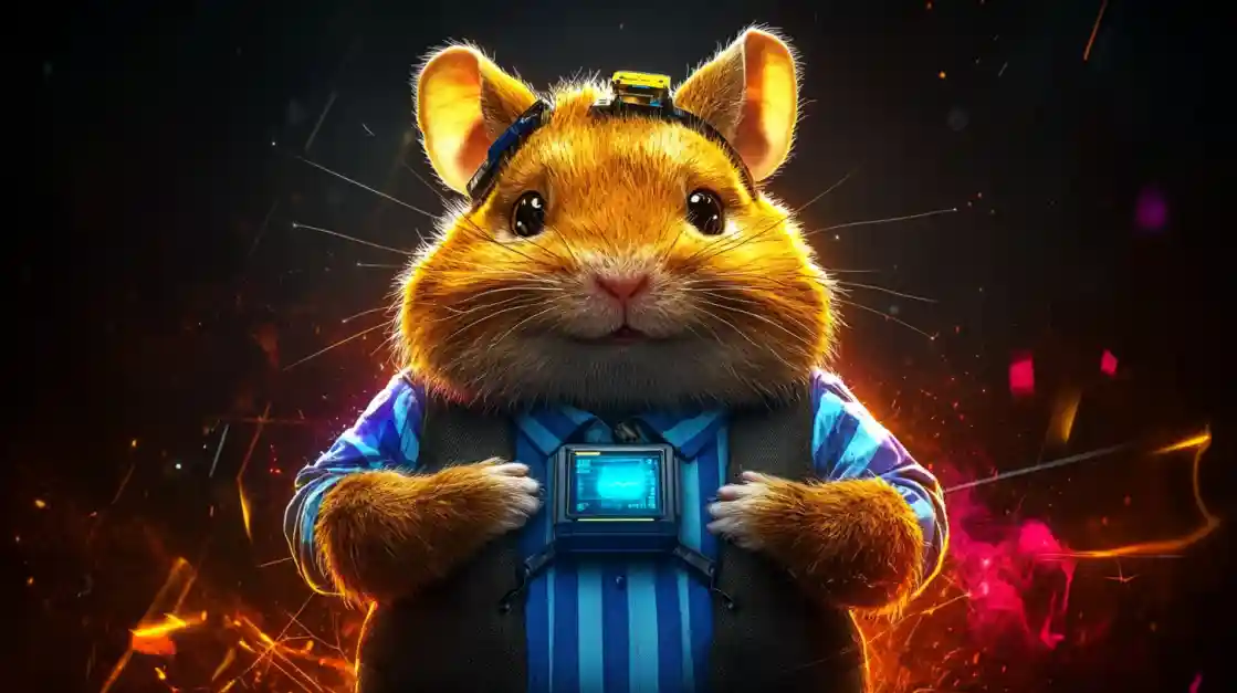 A cute and tech-savvy hamster character wearing a vest and a headset, with a friendly expression, representing the playful and innovative spirit of bd777.